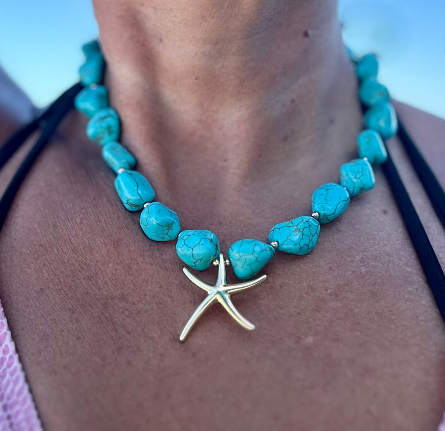 A Collar de piedras Turquesa con dije de estrella ⭐️
