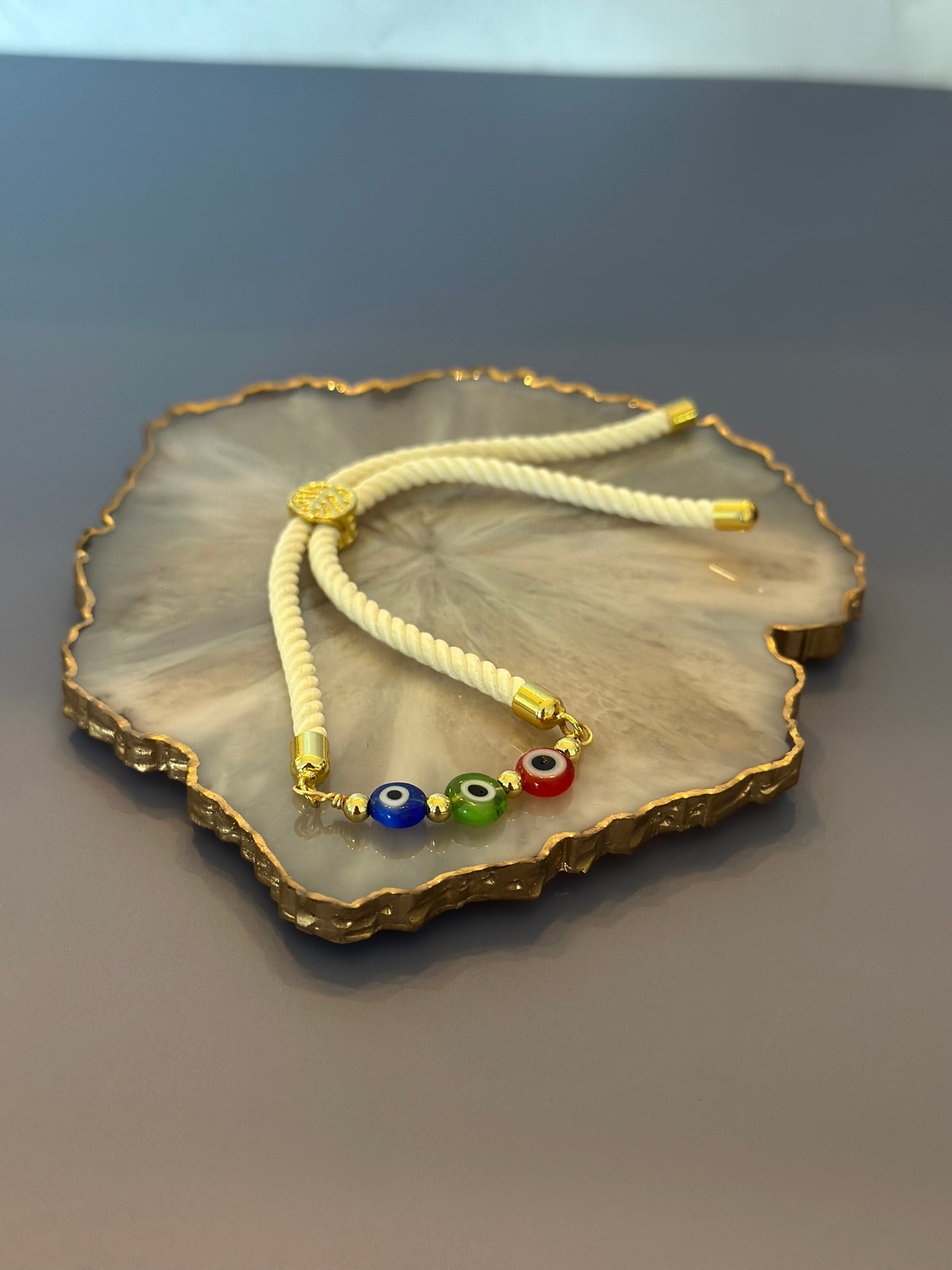 Pulseras en cordón beige y blanco con ojos turcos 🧿