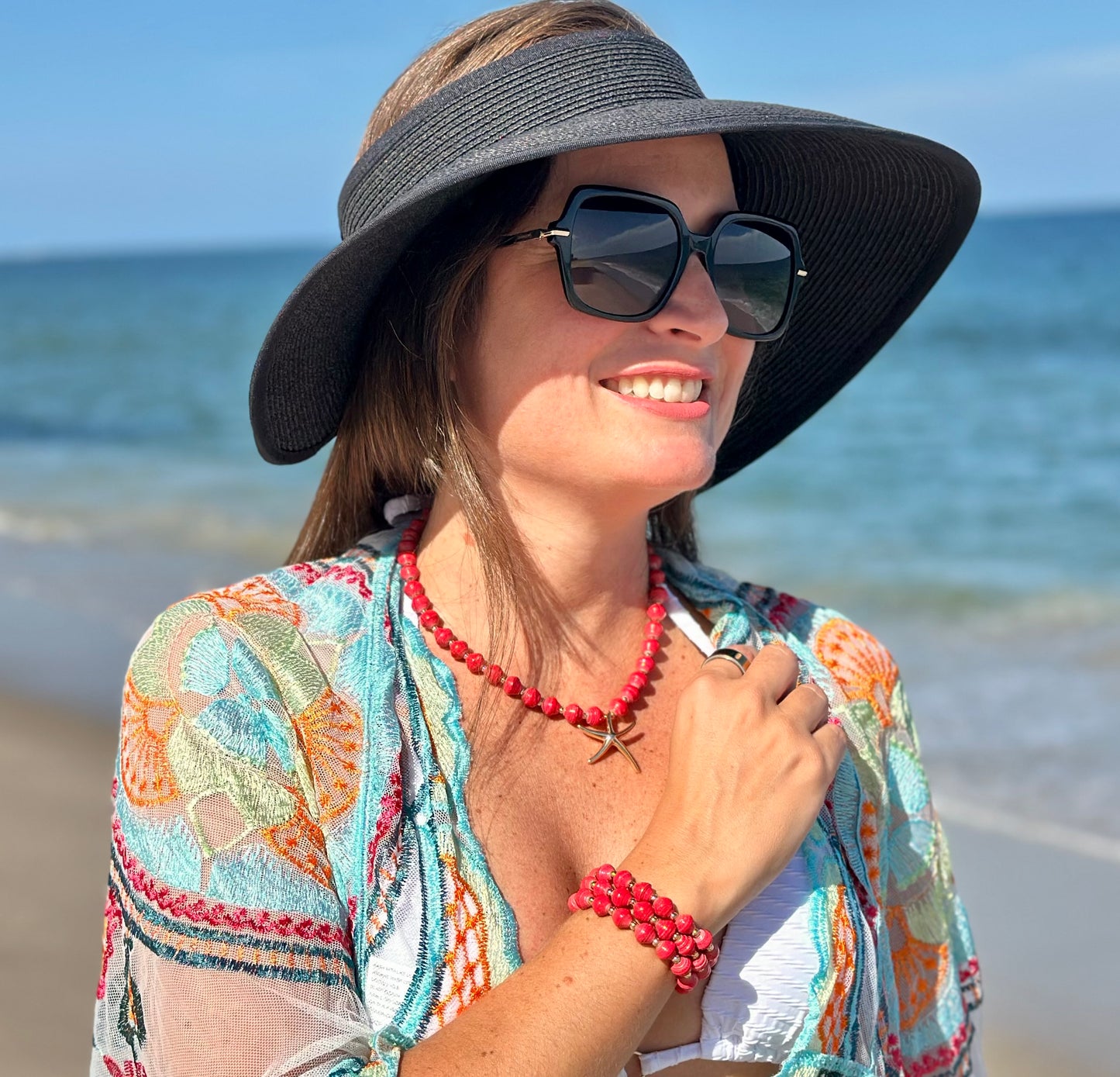 A Collar y Pulseras de Filigrana color Coral