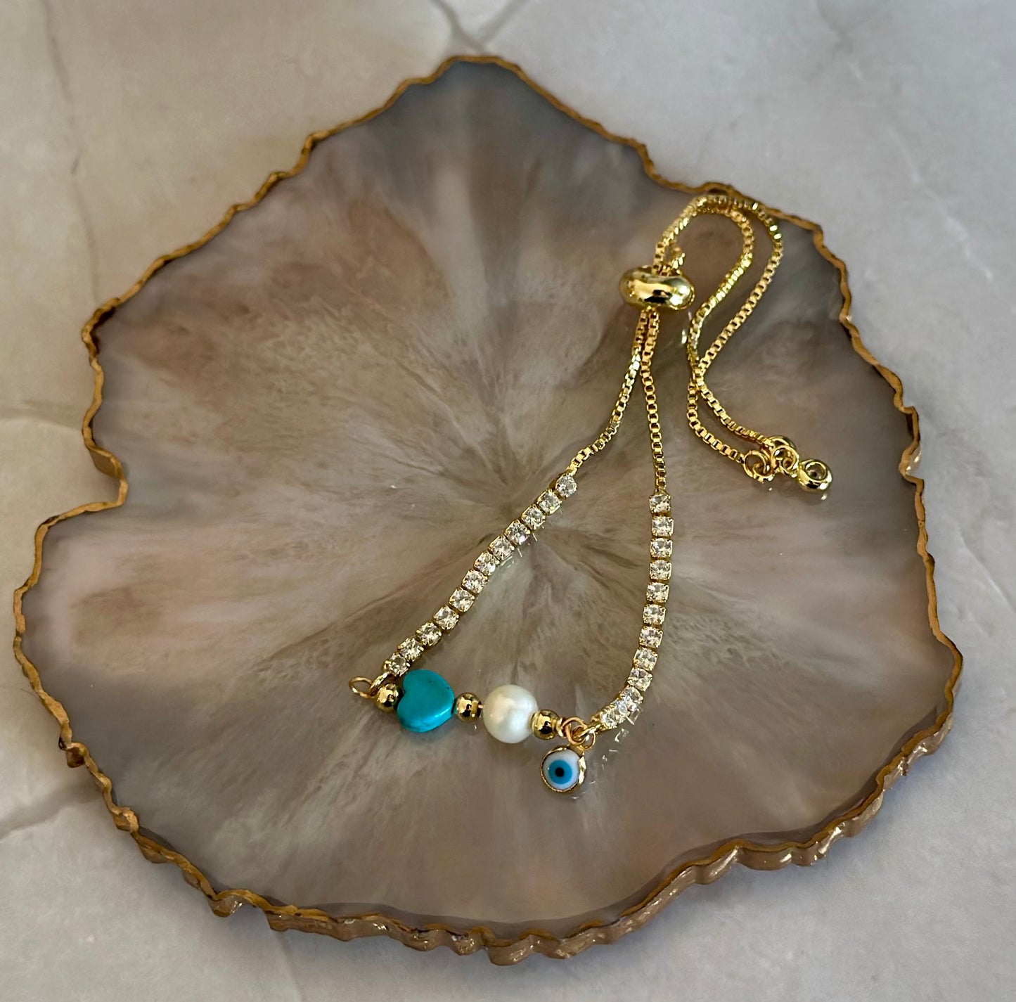 Pulseras en cadena con Turquesa, Perla y Ojo turco 🧿