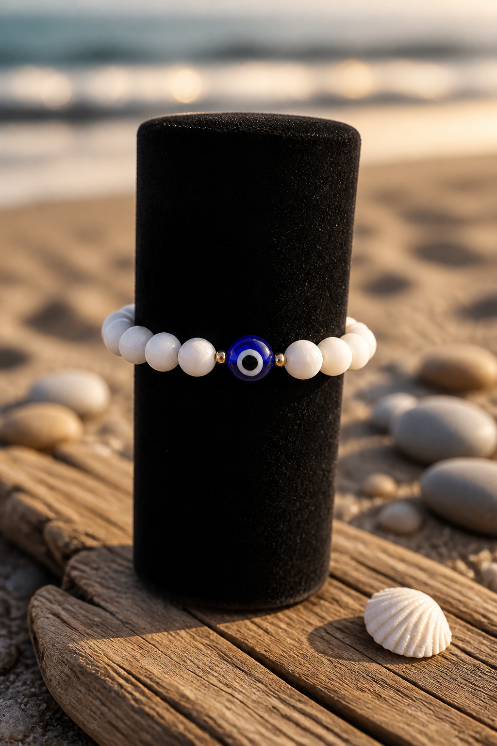 Pulsera de Coral blanco con dije de Ojo Turco 🧿