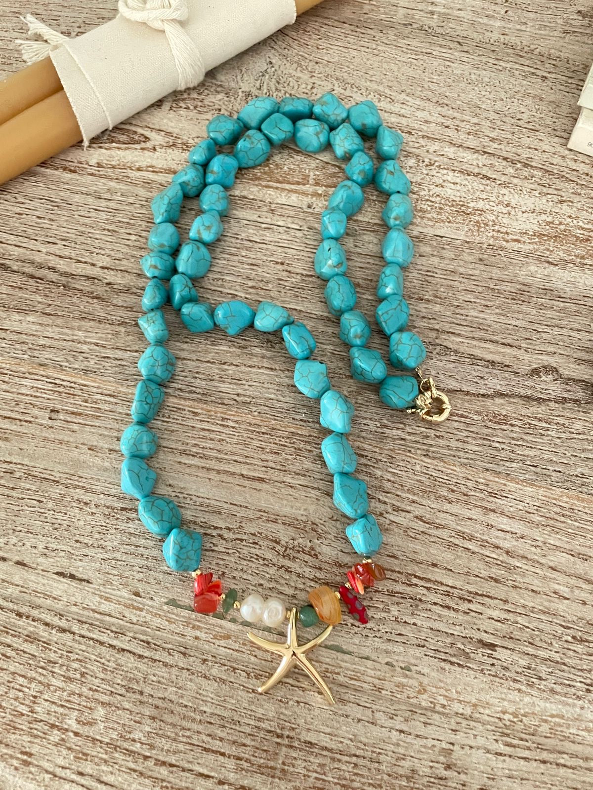 Collar largo de piedras Turquesa