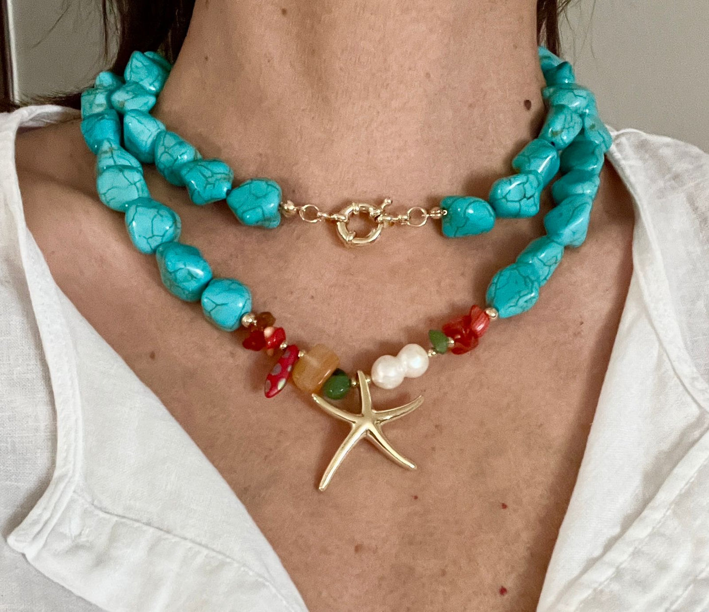 Collar largo de piedras Turquesa