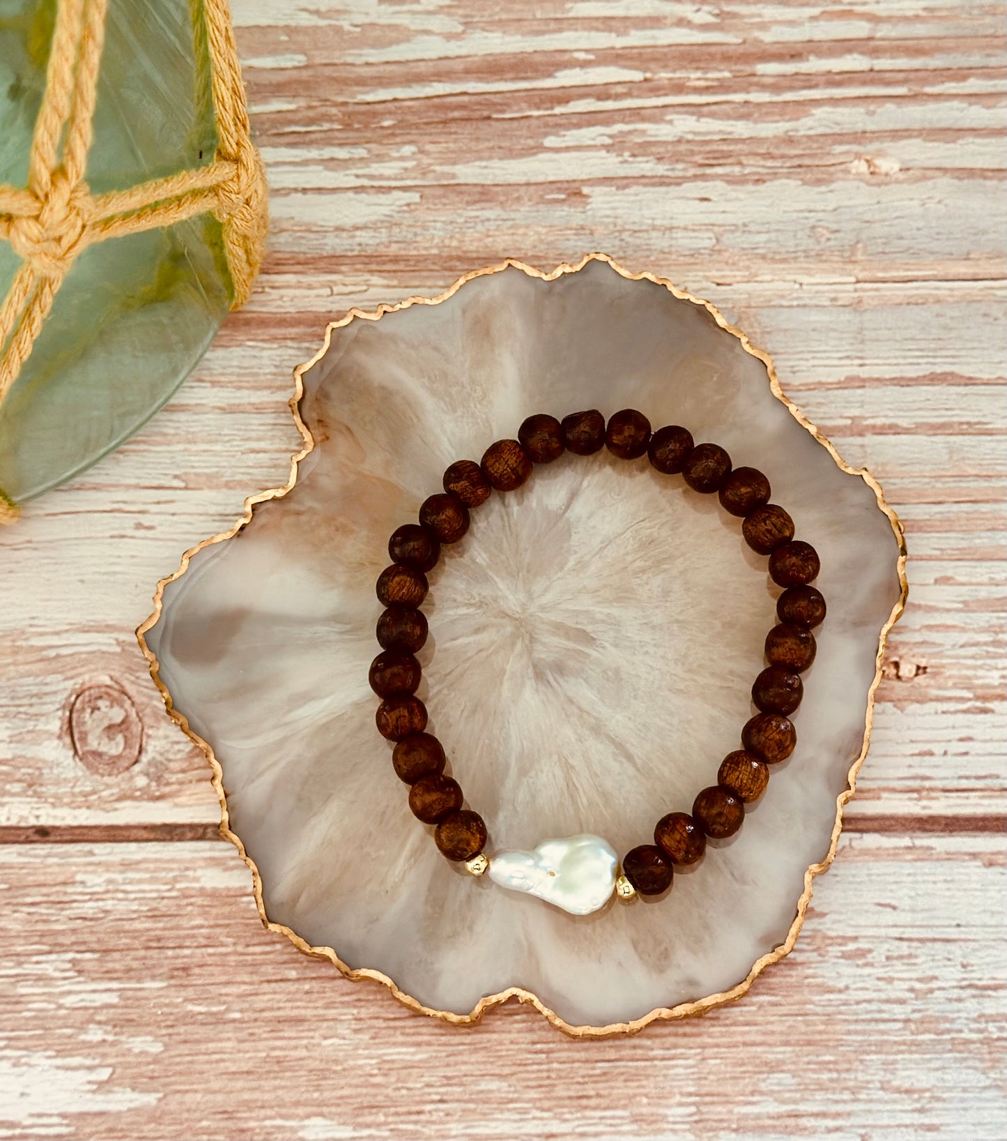 Pulseras de Madera con Perla natural