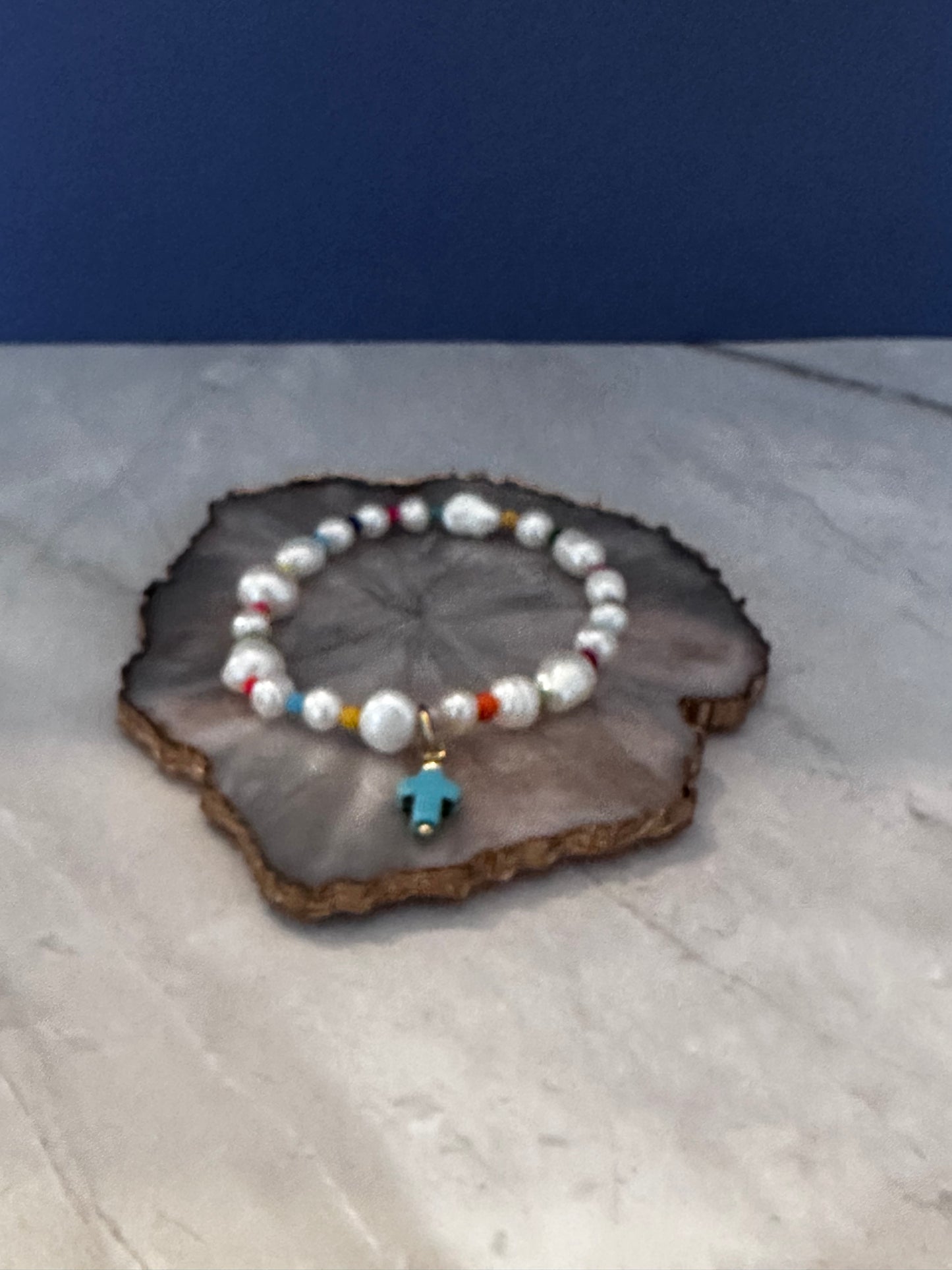 Pulseras de Perlas naturales con Cruz azul o Verde