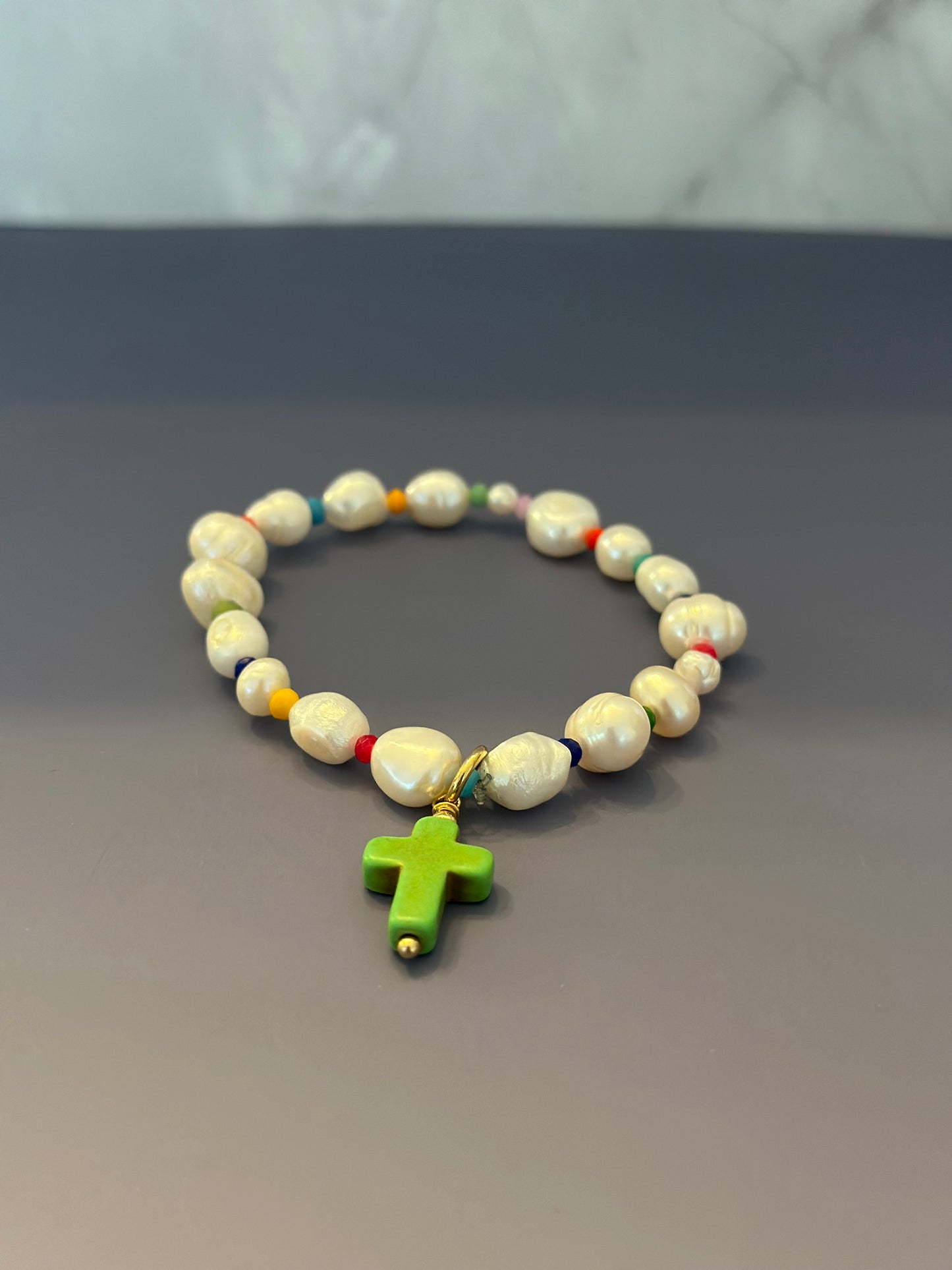 Pulseras de Perlas naturales con Cruz azul o Verde
