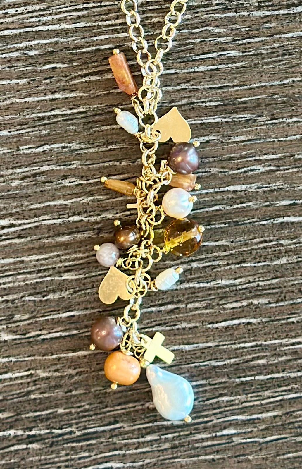 X- Collar de cadena dorada con Perlas y Citrino