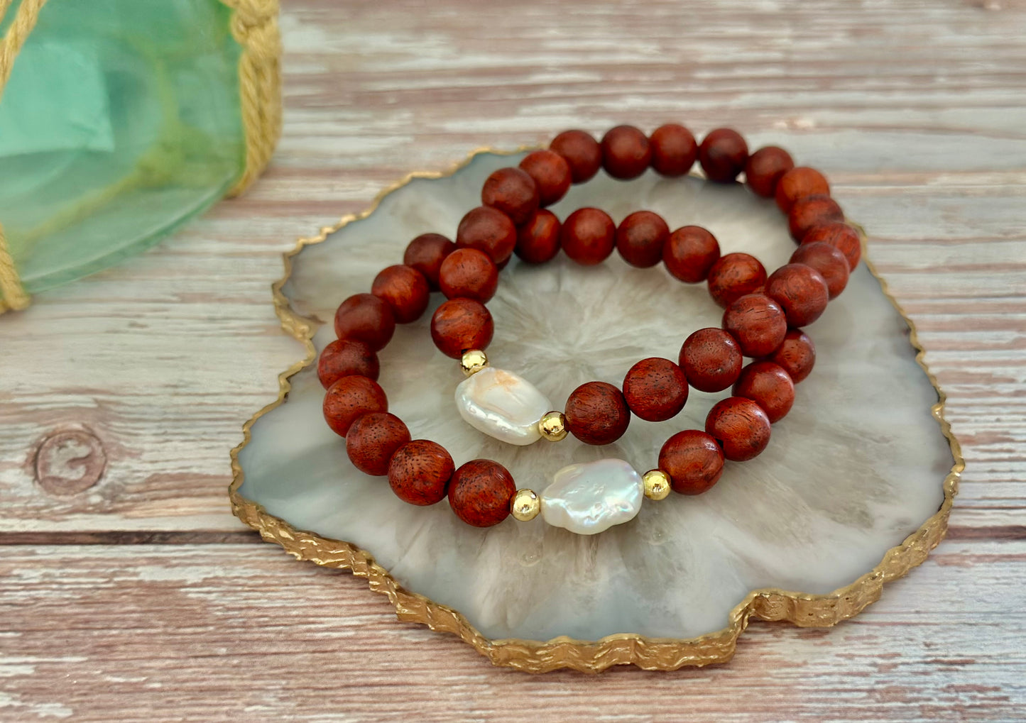 Pulseras de Madera con Perla natural