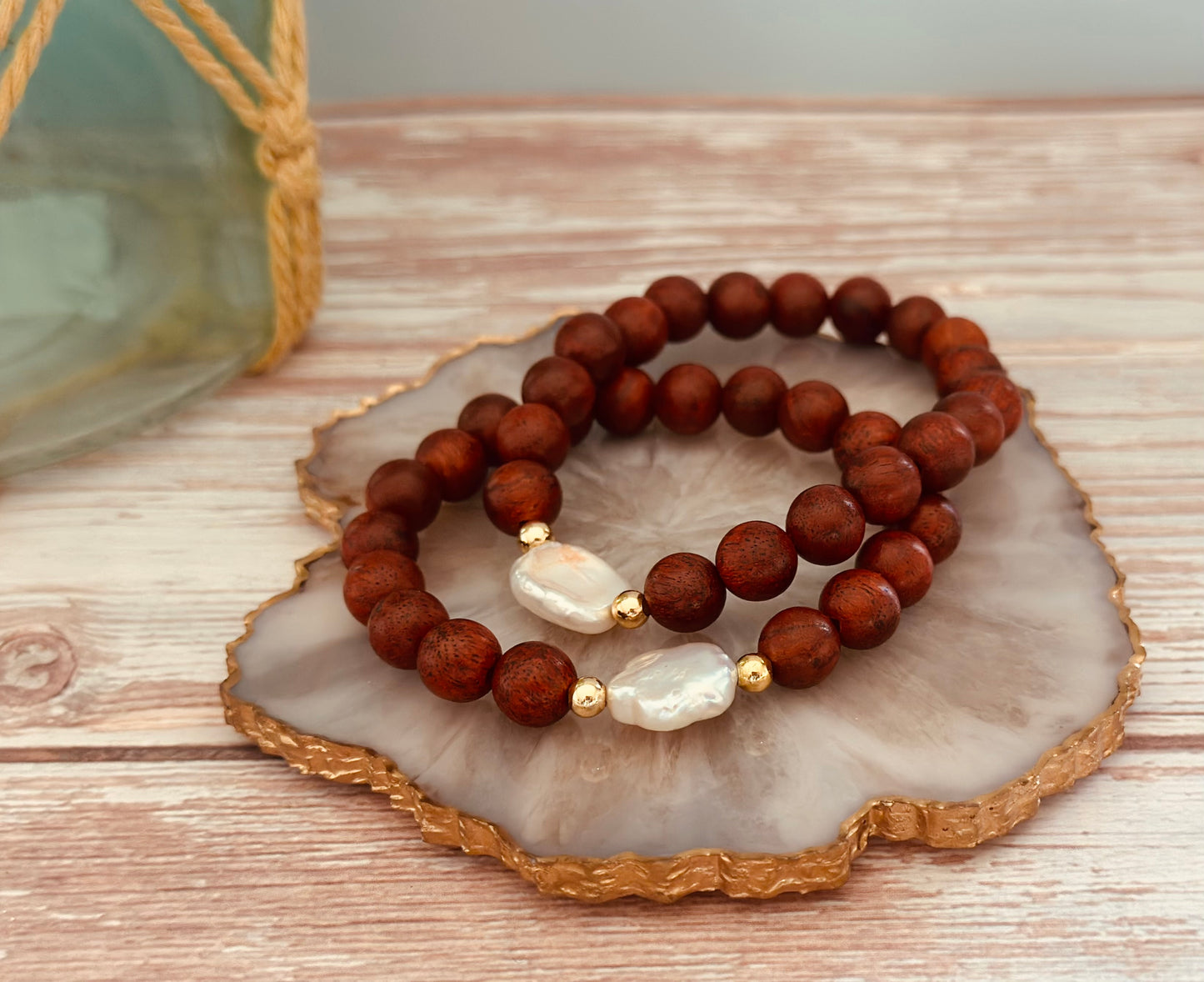 Pulseras de Madera con Perla natural