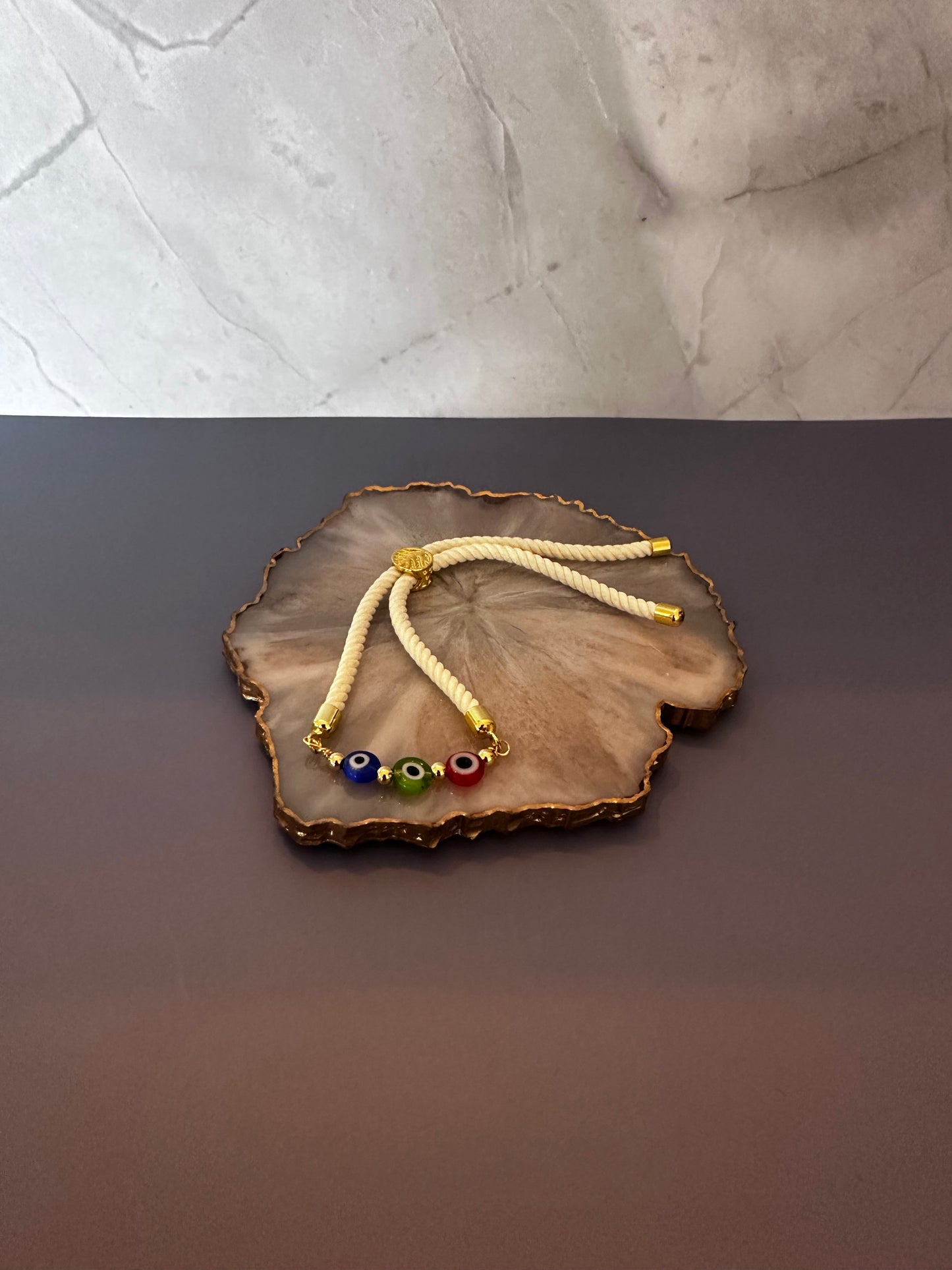 Pulseras en cordón beige y blanco con ojos turcos 🧿