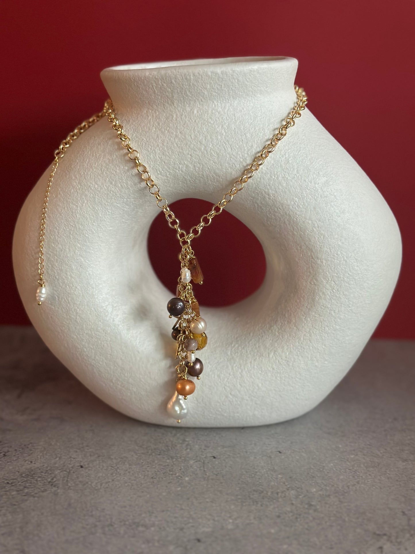 X- Collar de cadena dorada con Perlas y Citrino