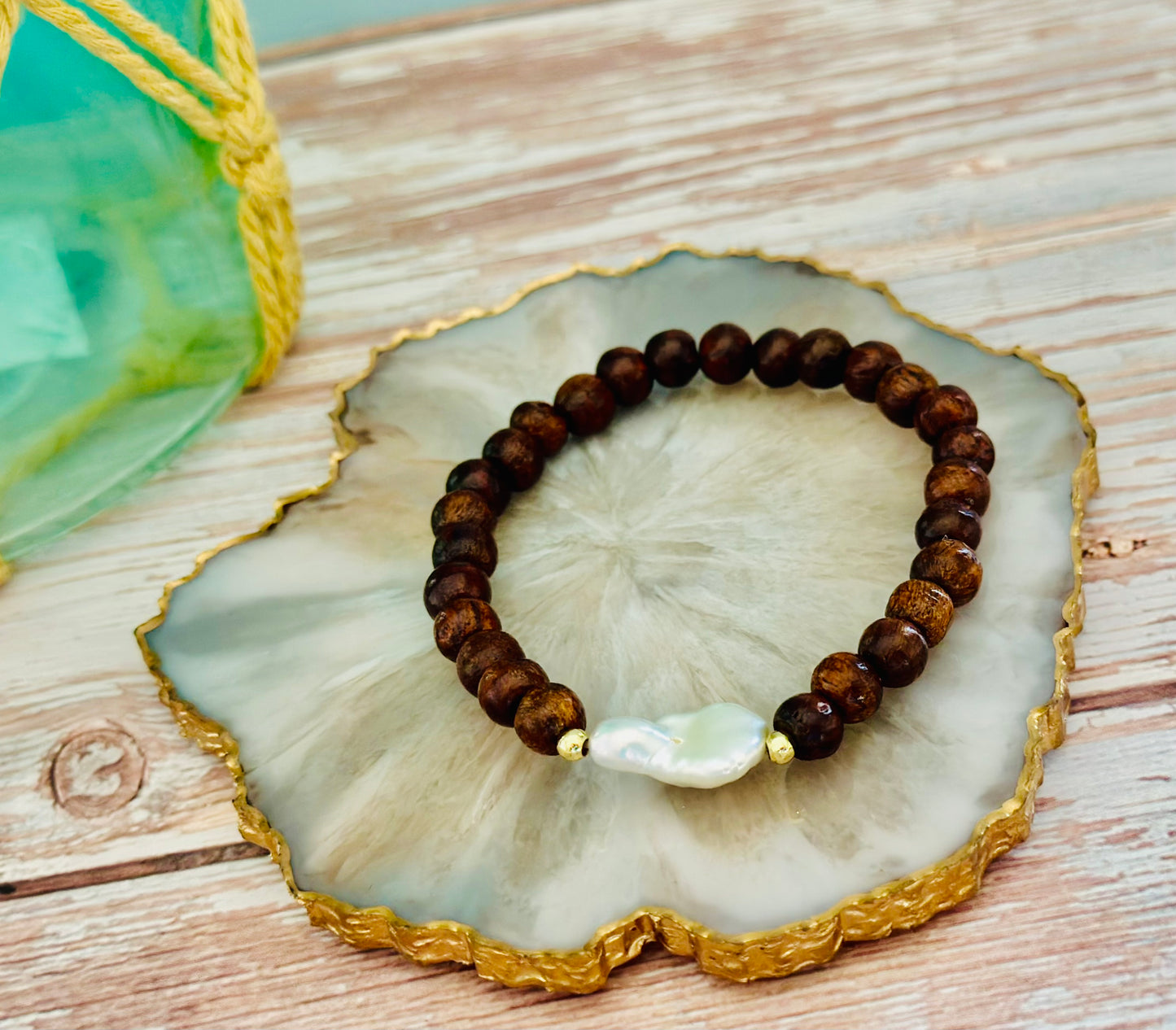 Pulseras de Madera con Perla natural