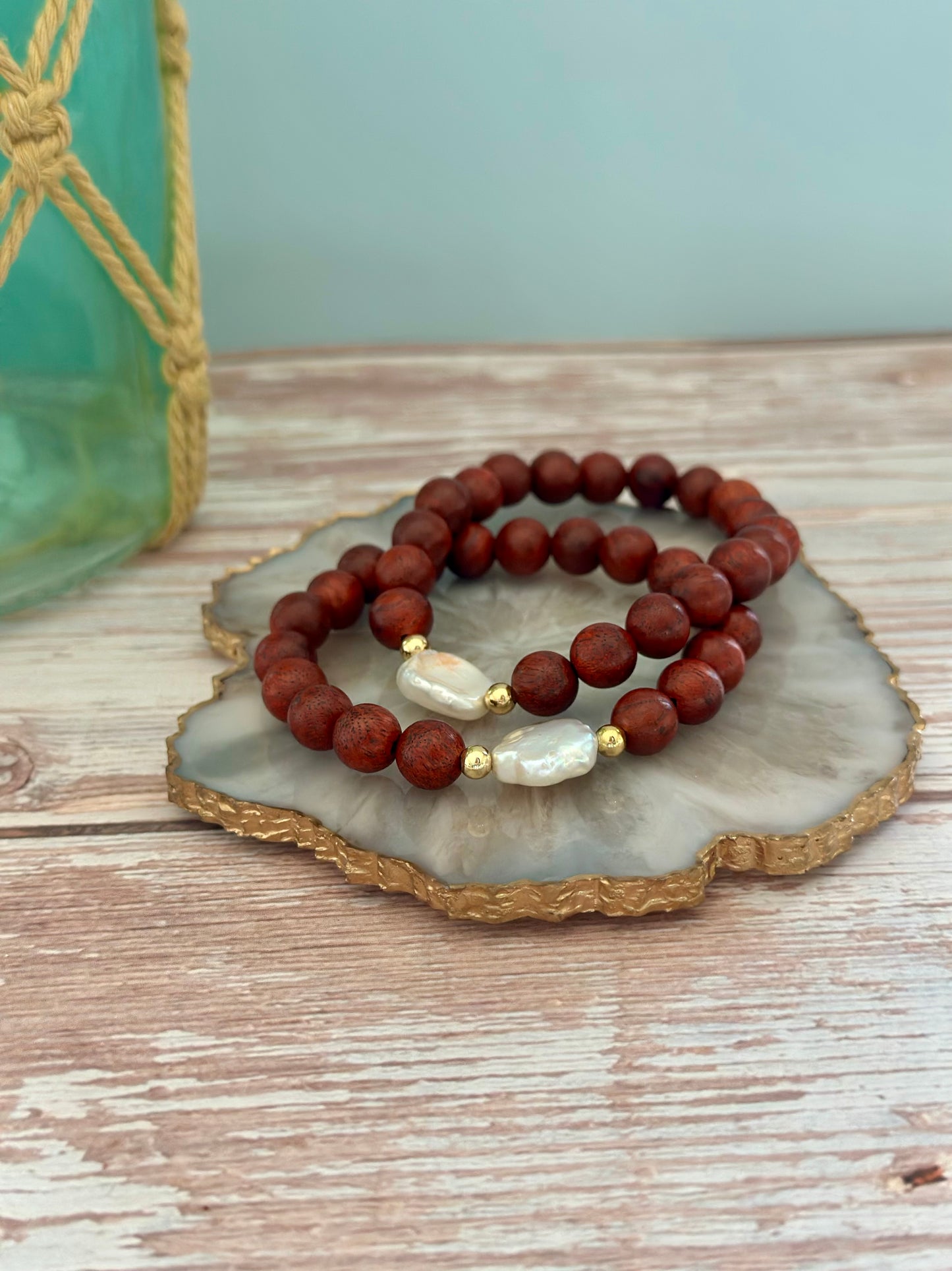 Pulseras de Madera con Perla natural