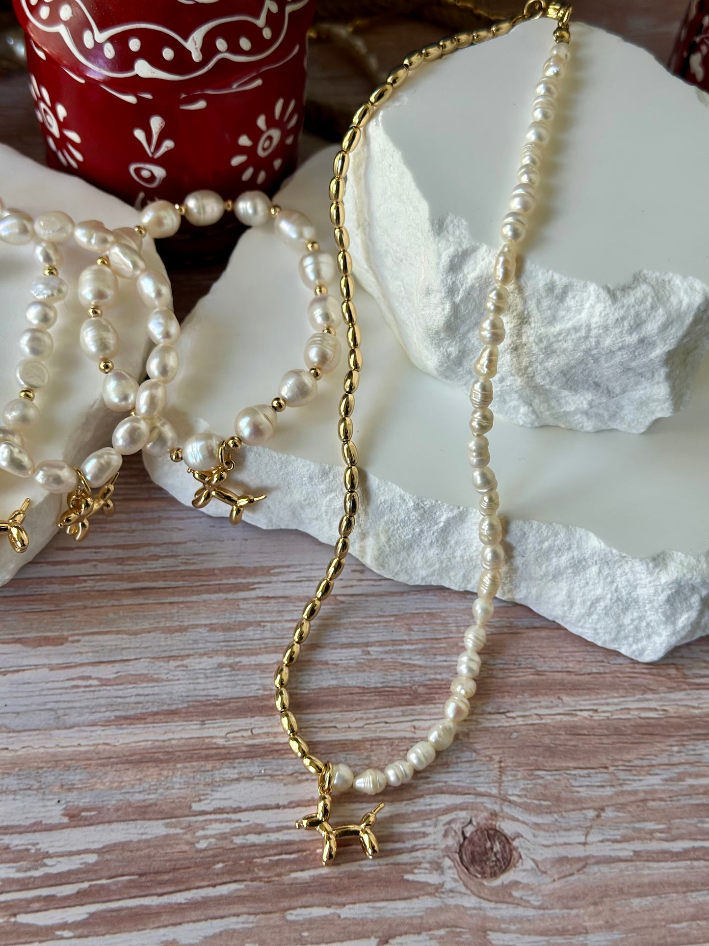 A- Collar de Perla y Balines con dije de Perrito 🐶