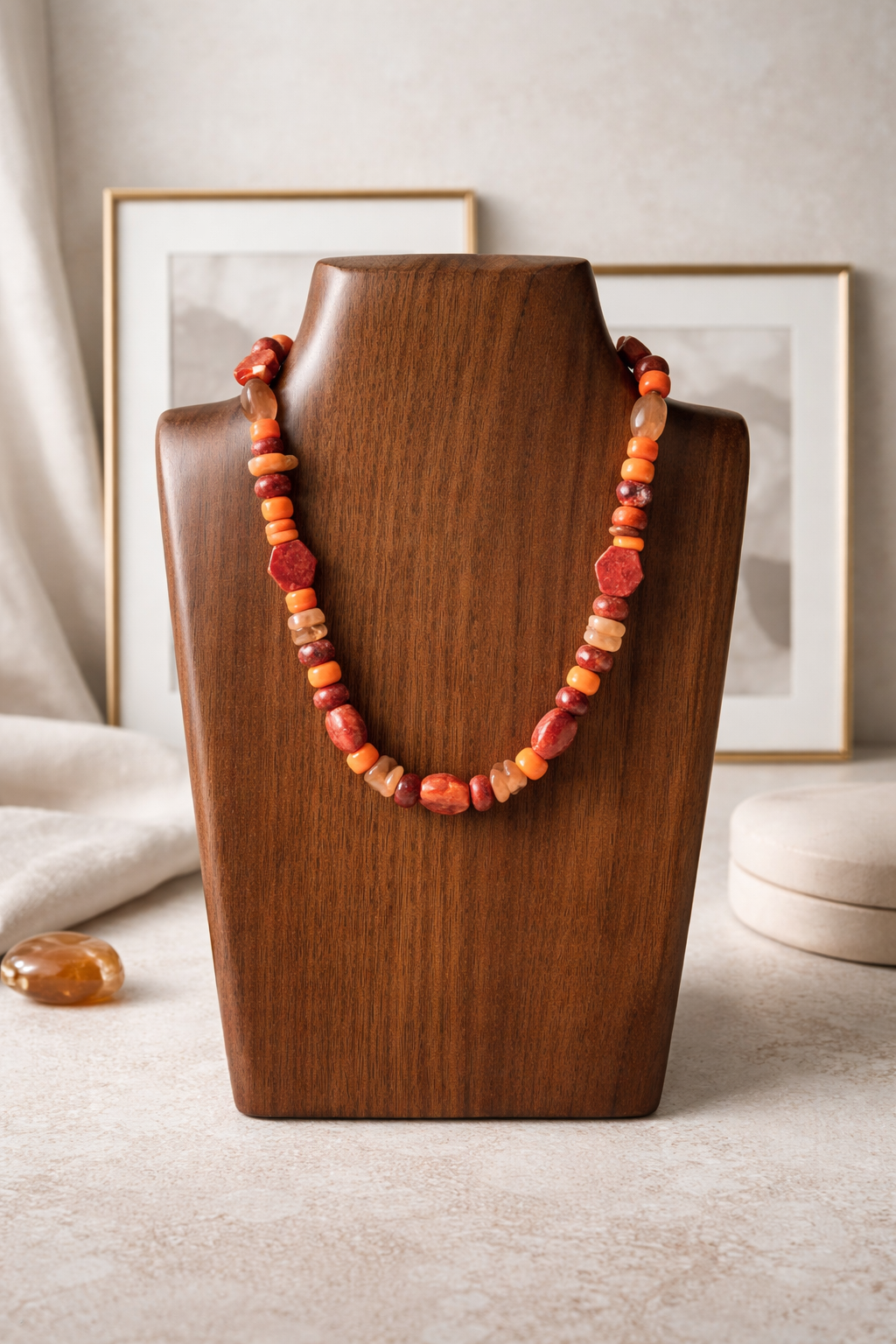 Collar en Coral y Madera (corto)