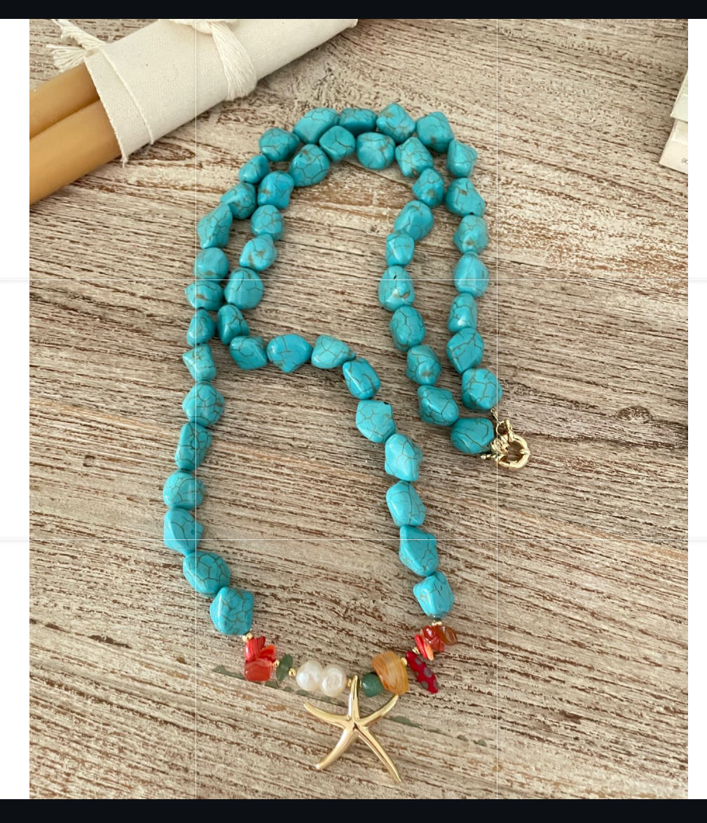 Collar largo de piedras Turquesa