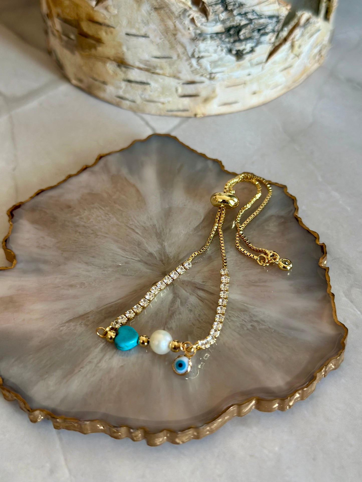 Pulseras en cadena con Turquesa, Perla y Ojo turco 🧿