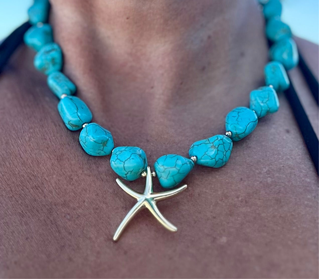 A Collar de piedras Turquesa con dije de estrella ⭐️