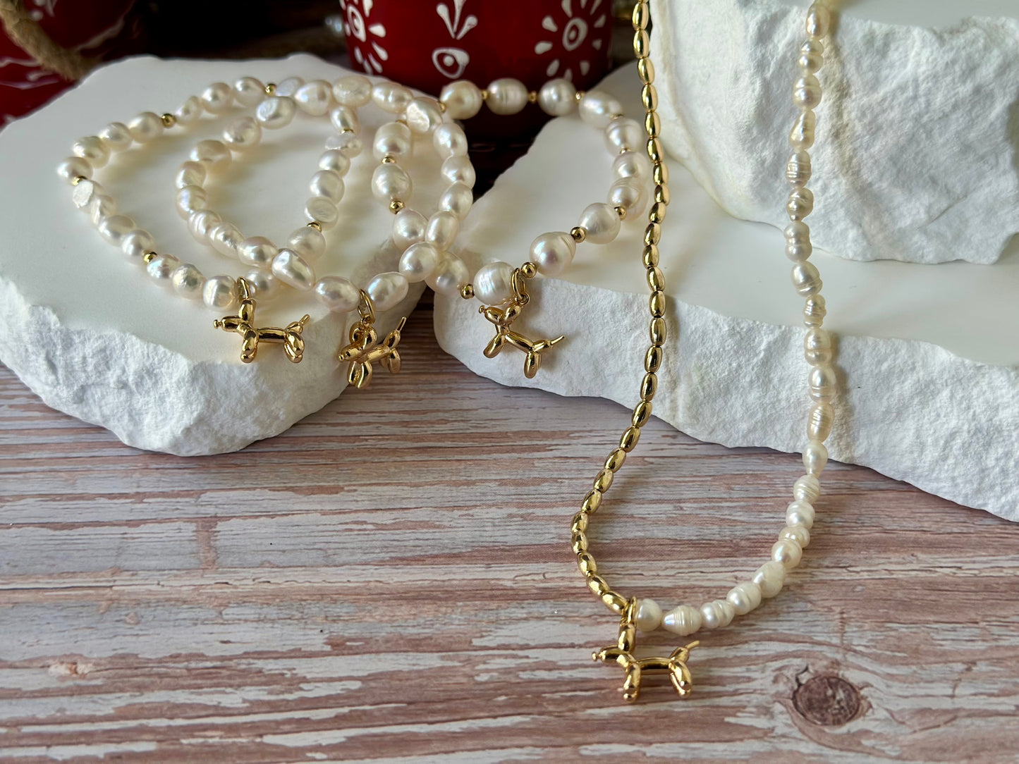 A- Collar de Perla y Balines con dije de Perrito 🐶