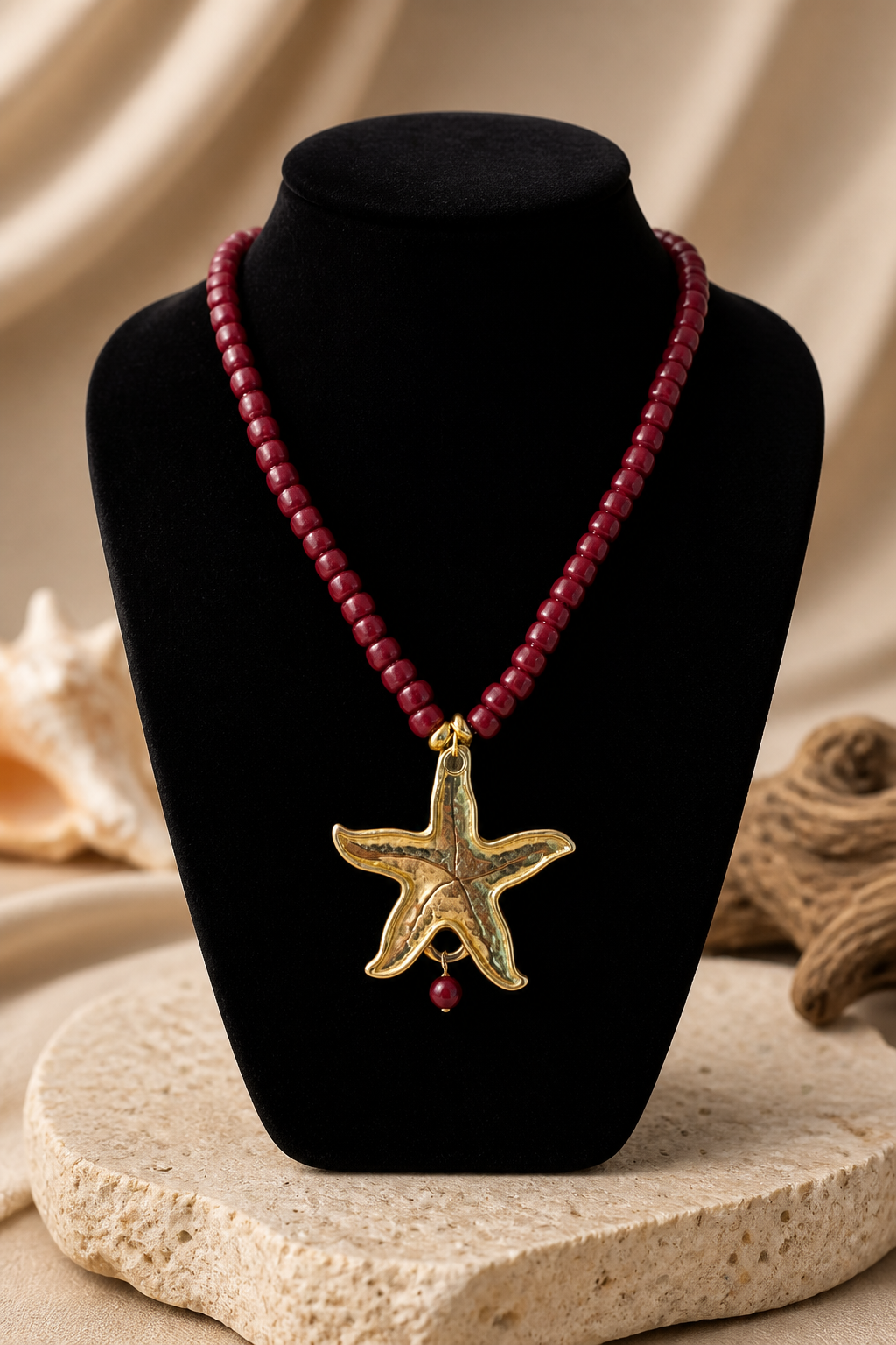 A Collar de cuentas de Vidrio vino tinto y dije de Estrella ⭐️