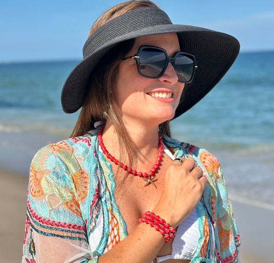 A Collar y Pulseras de Filigrana color Coral