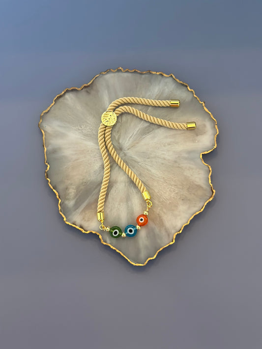 Pulseras en cordón beige y blanco con ojos turcos 🧿