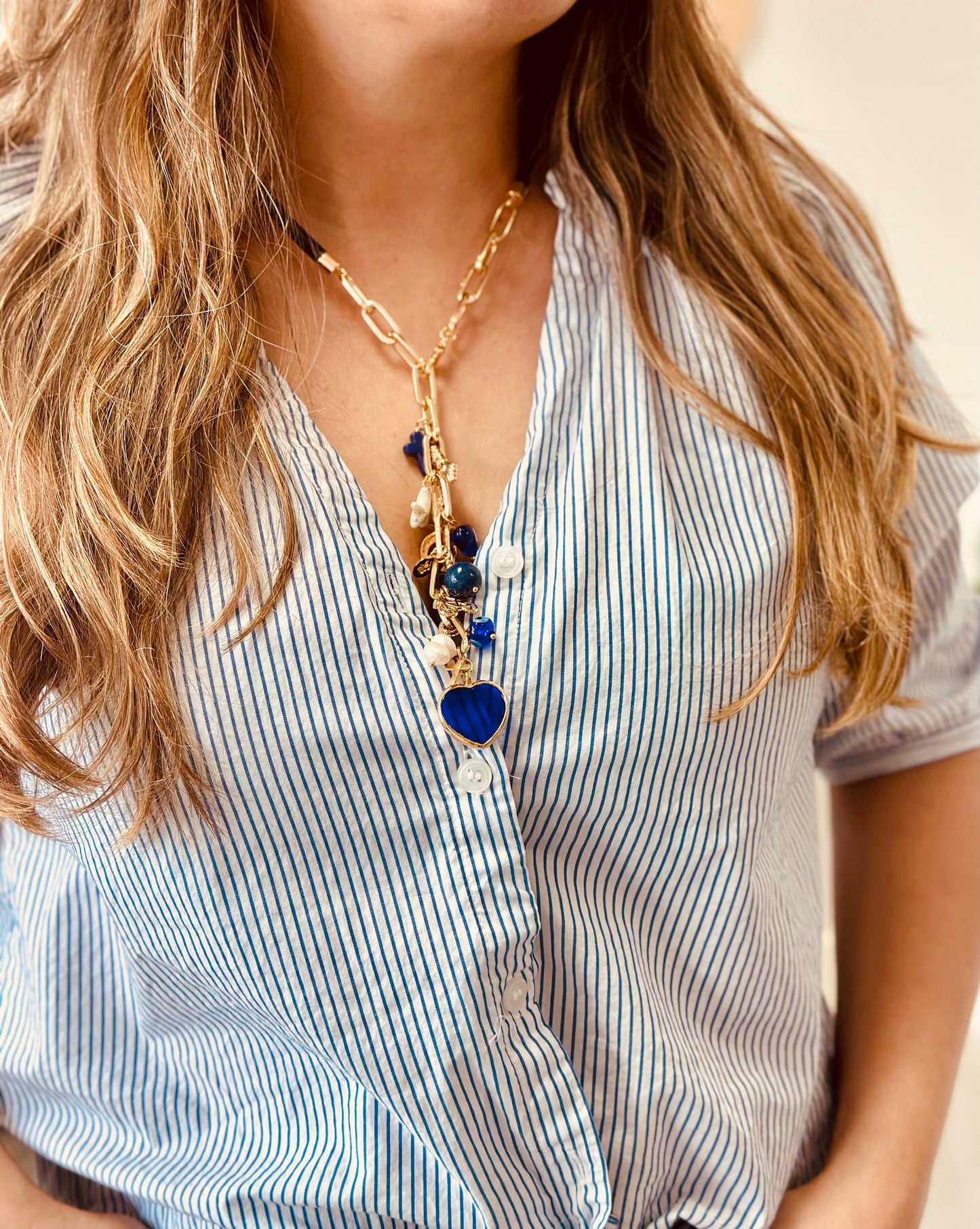 A Collar de Cuero y Cadena / Dije Corazón Azul 💙