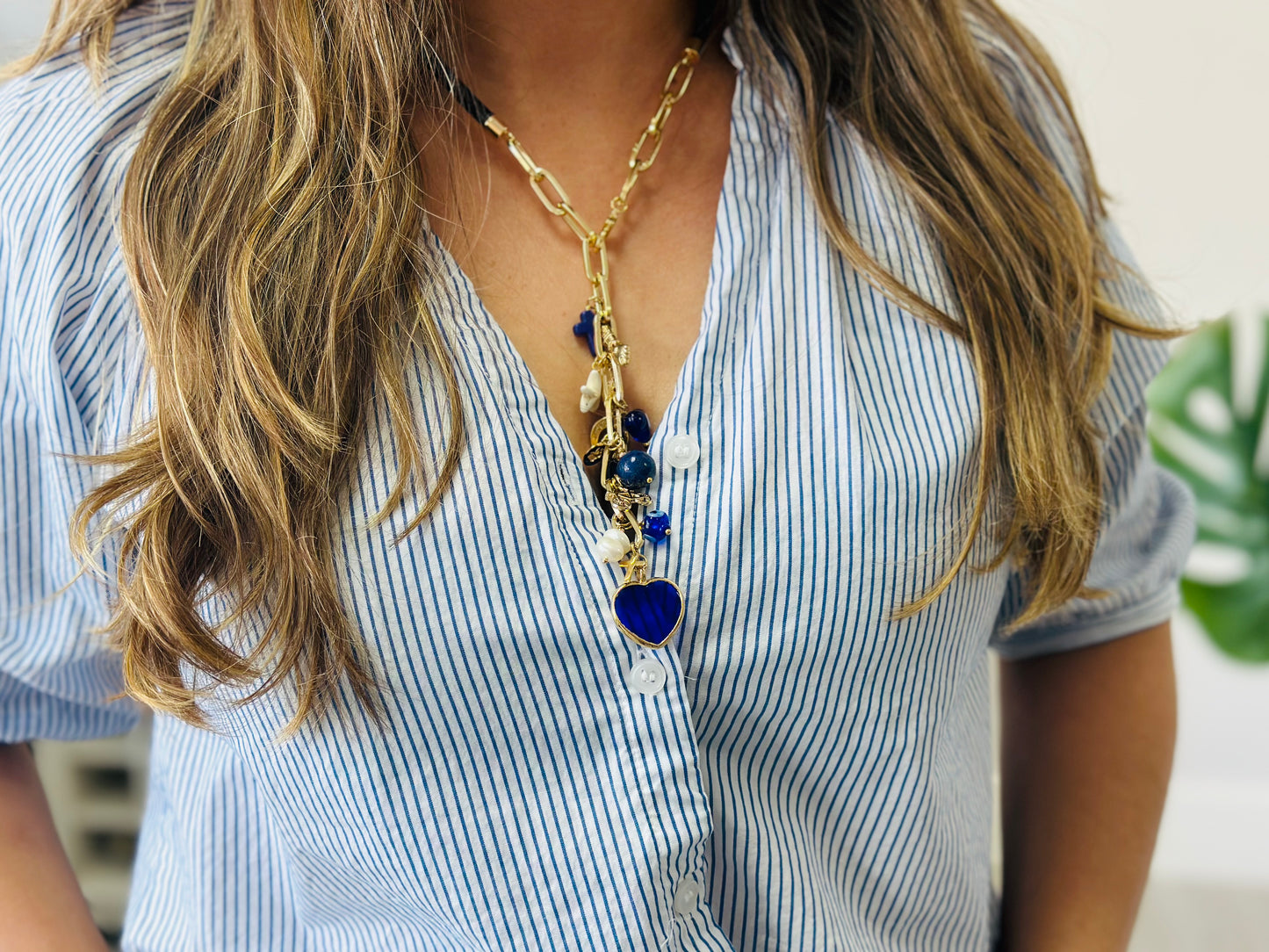 A Collar de Cuero y Cadena / Dije Corazón Azul 💙