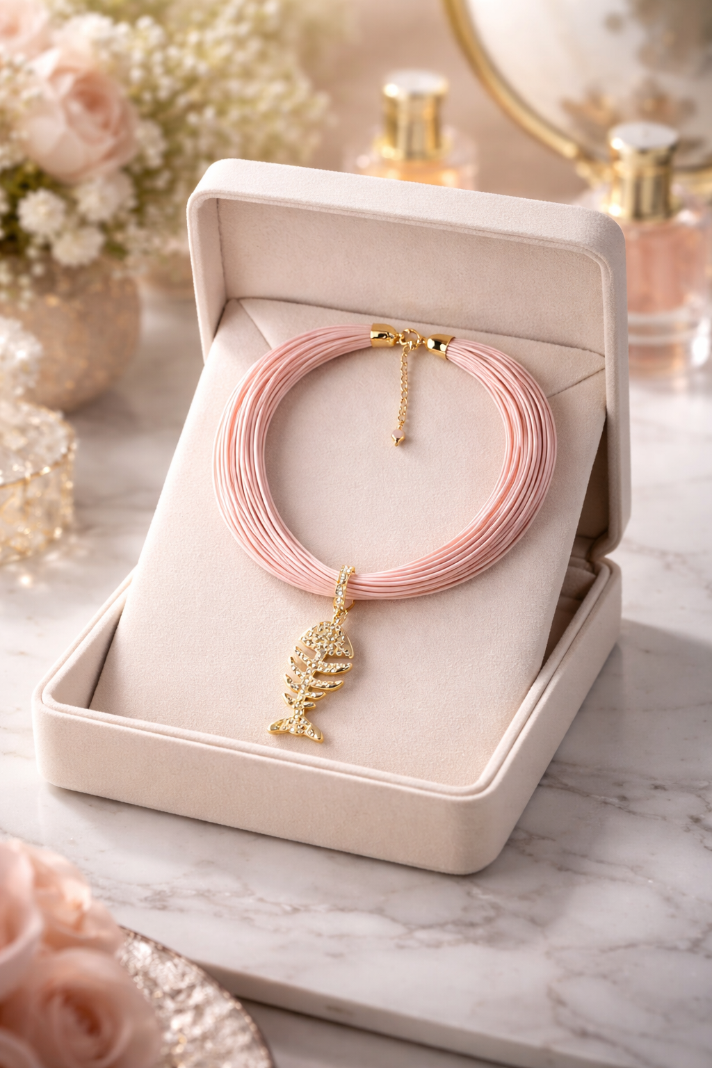 A Collar en mecatillo rosado