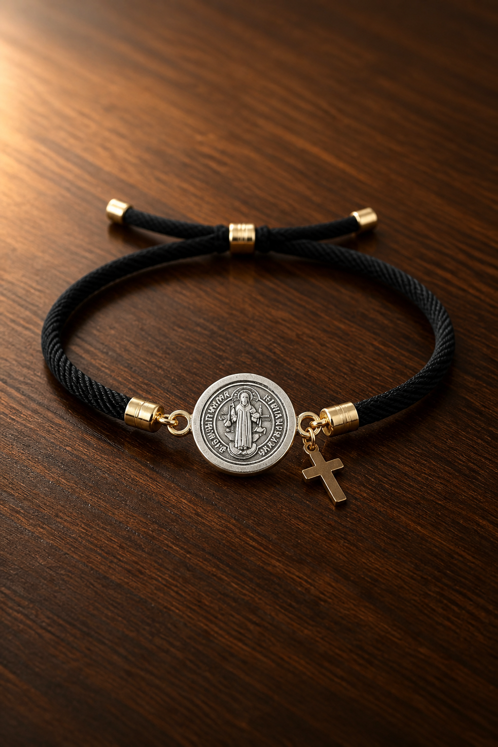 A Pulseras de cordón con dijes de San Benito y Cruz