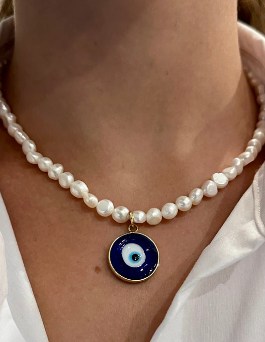 Collar de Perlas naturales con Ojo Turco