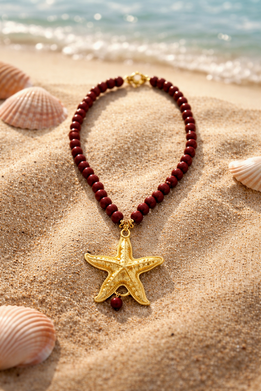 A Collar de cuentas de Vidrio vino tinto y dije de Estrella ⭐️