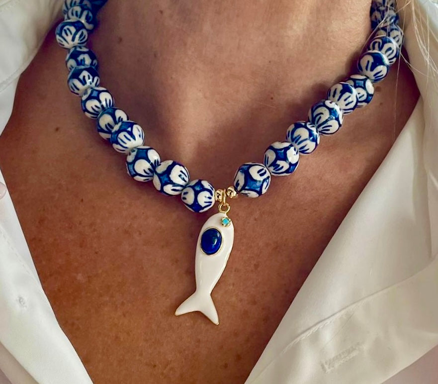 A Collar en cerámica africana con dije de Pez o sin dije