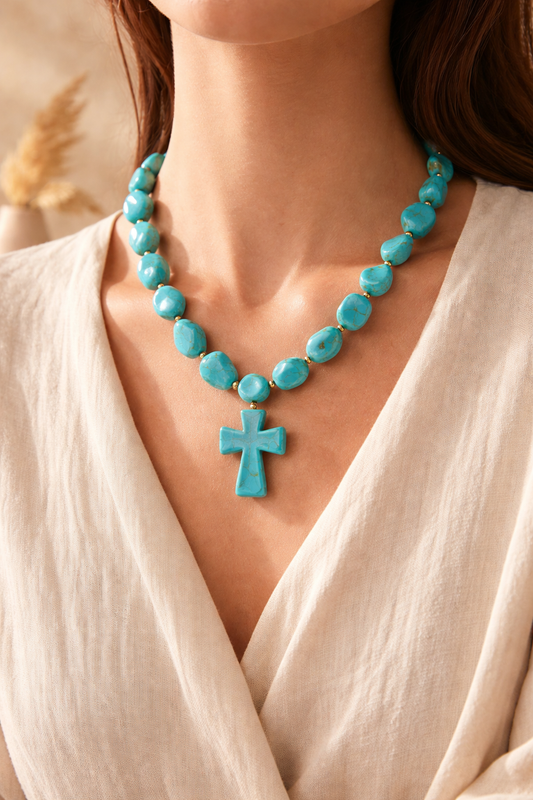 A Collar de Piedras con dije de Cruz Turquesa