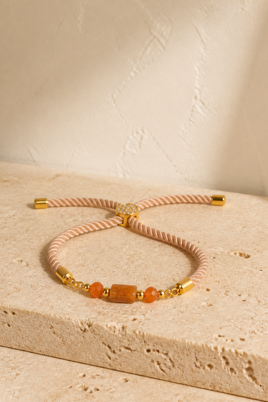 Pulsera en cordón beige con piedra Ámbar