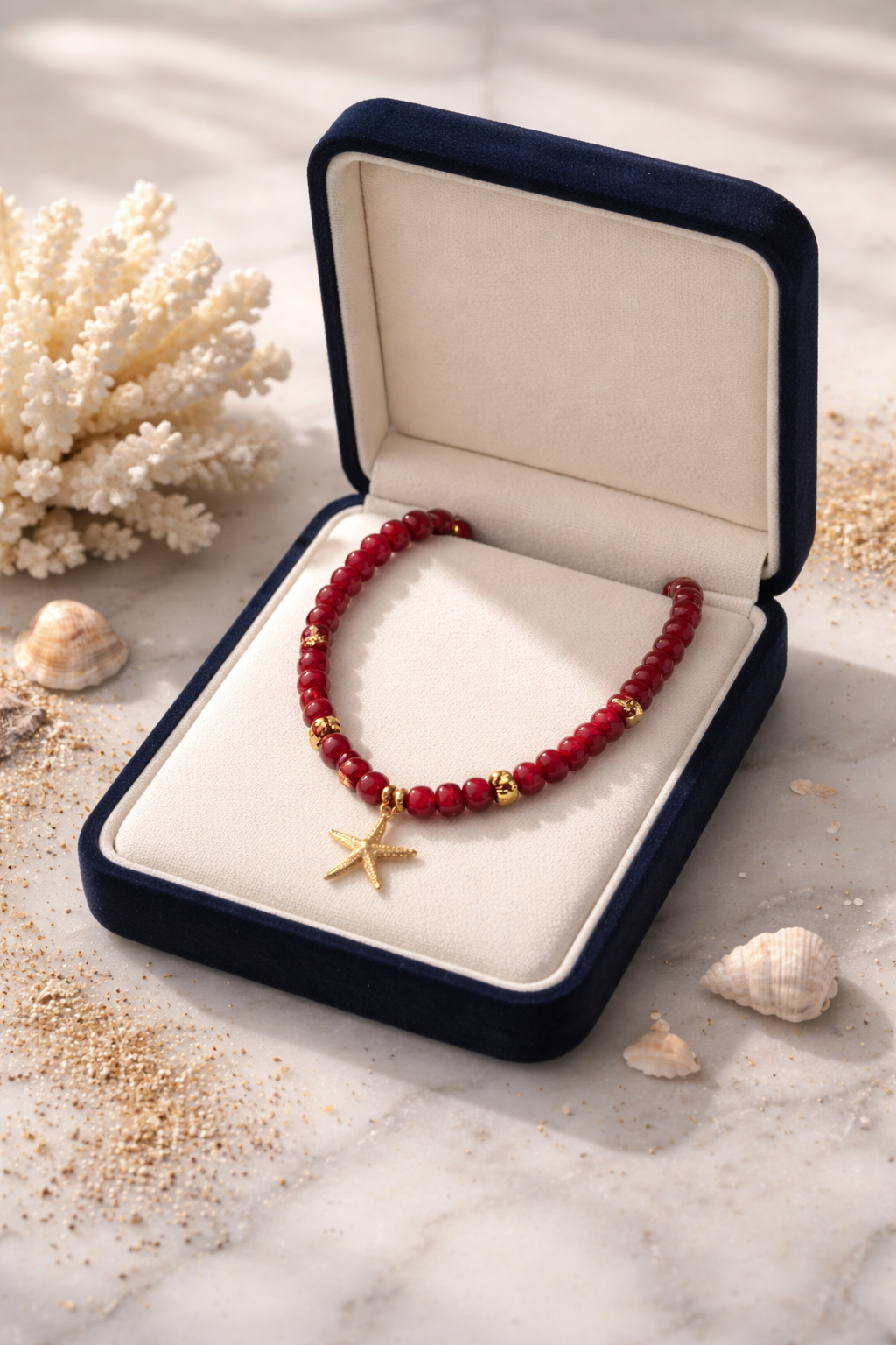 Collar de Cuentas de Vidrio vino tinto con dije de Estrella pequeña