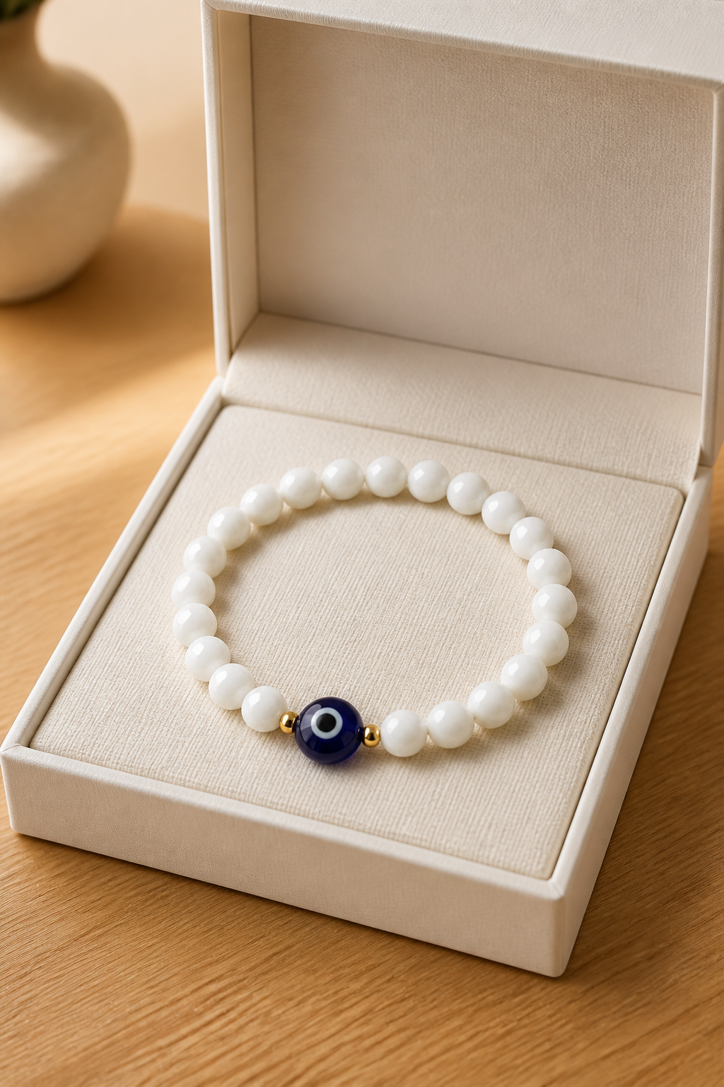 Pulsera de Coral blanco con dije de Ojo Turco 🧿