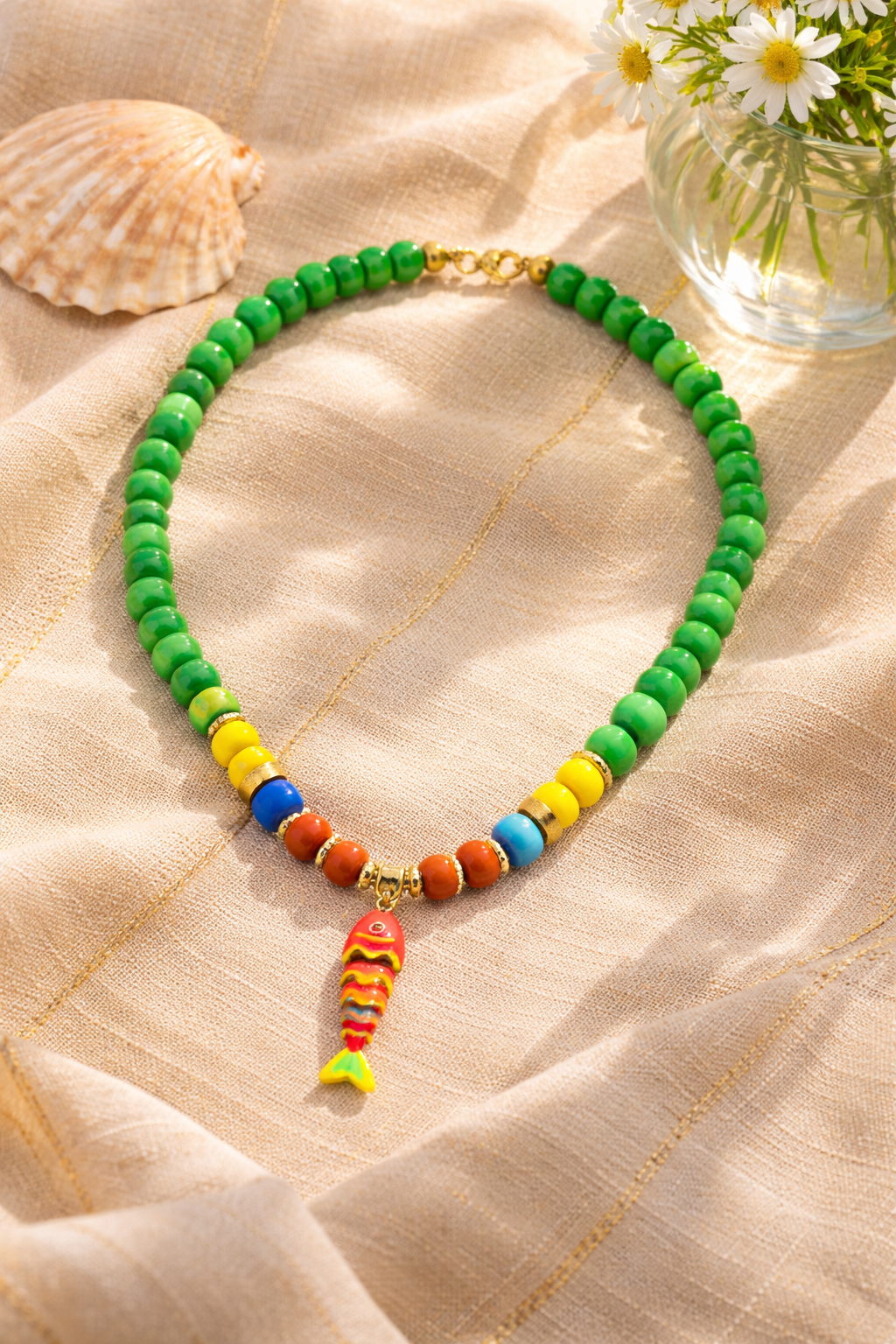 Collar de Cuentas de vidrio y dije de Pez 🐟