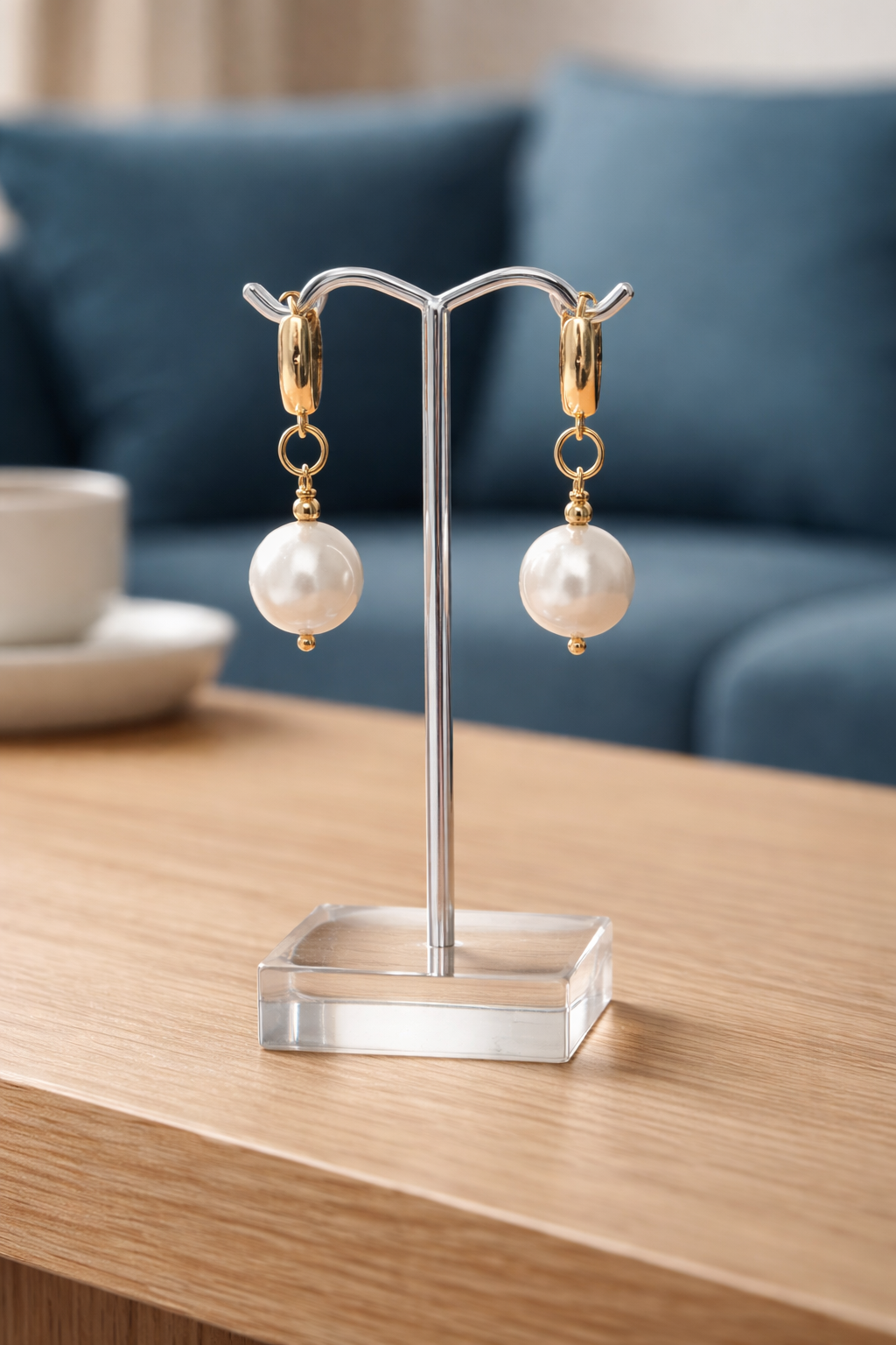Aretes dorados con Perla natural