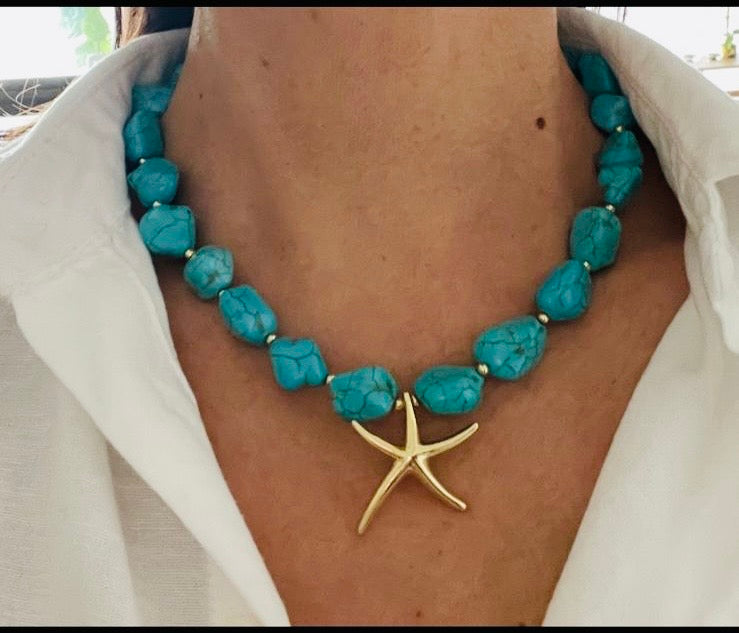 A Collar de piedras Turquesa con dije de estrella ⭐️