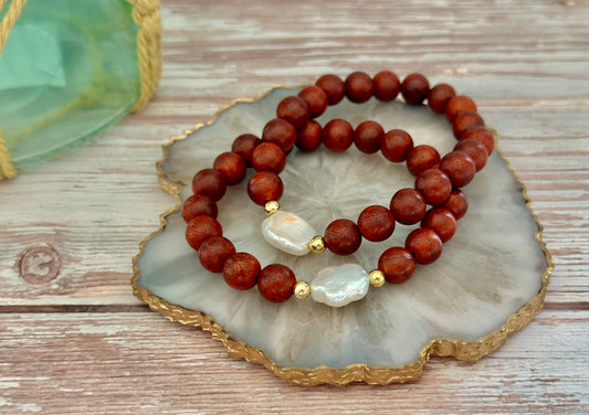 Pulseras de Madera con Perla natural