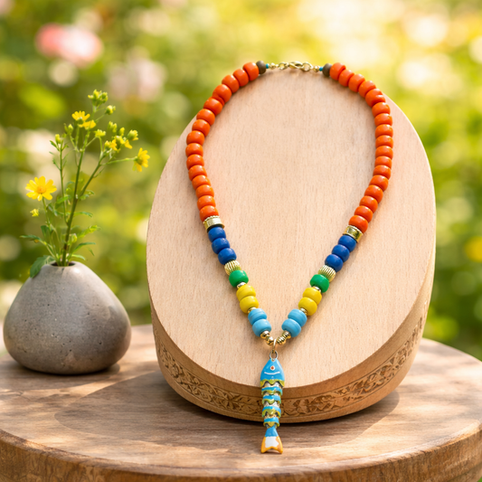 A Collar de Cuentas de Vidrio y dije de Pez 🐠