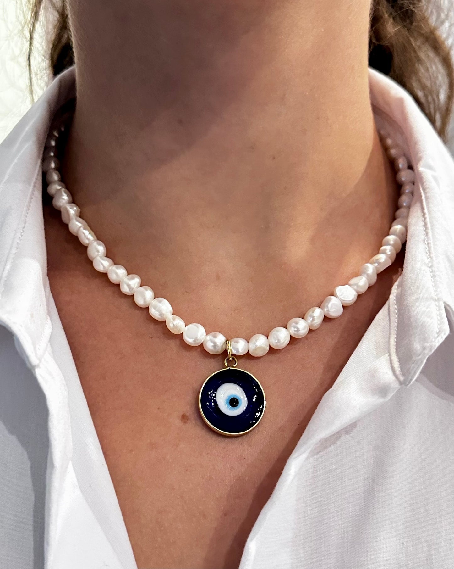 Collar de Perlas naturales con Ojo Turco