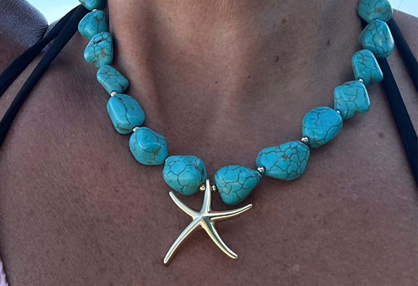 A Collar de piedras Turquesa con dije de estrella ⭐️