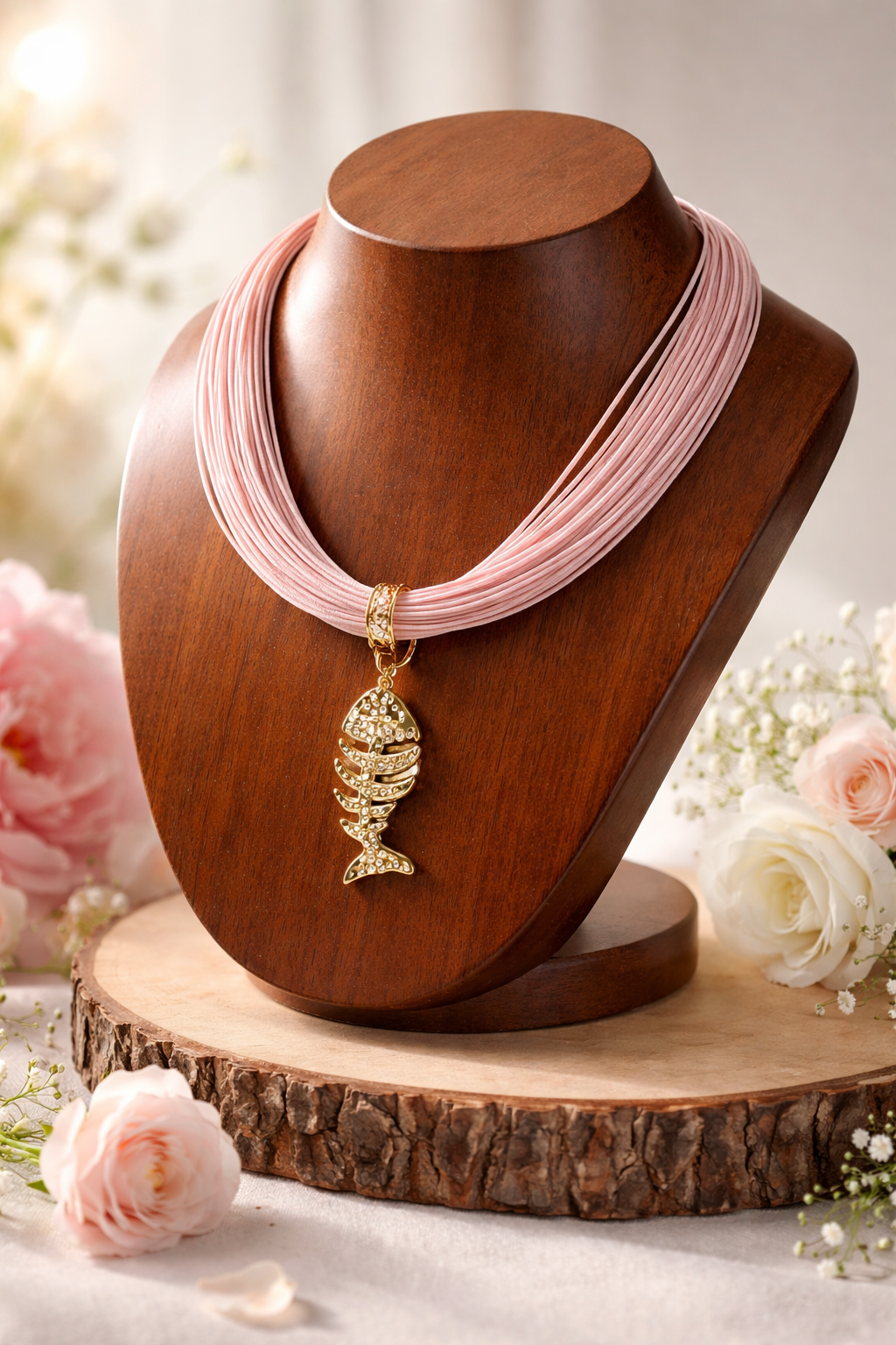 A Collar en mecatillo rosado