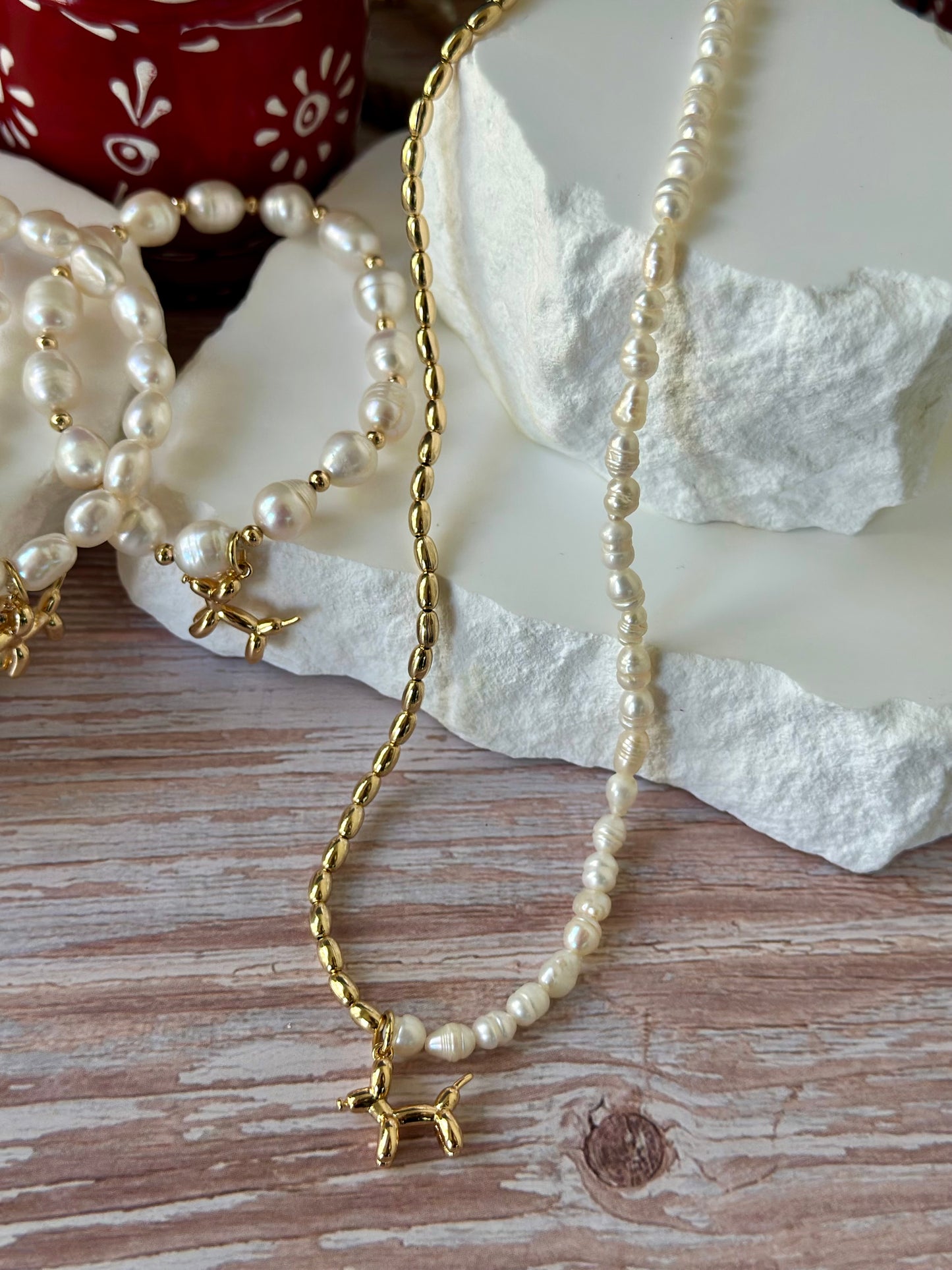 A- Collar de Perla y Balines con dije de Perrito 🐶