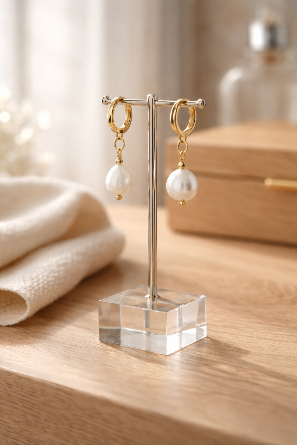 Aretes dorados con Perla natural