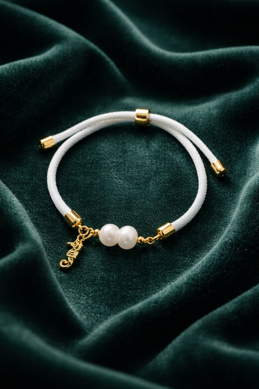 A Pulsera de cordón blanco con Perla natural