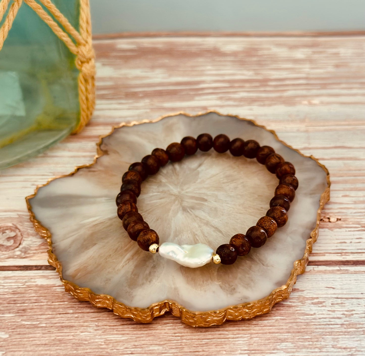 Pulseras de Madera con Perla natural