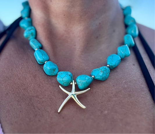 A Collar de piedras Turquesa con dije de estrella ⭐️